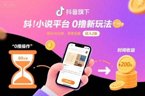 抖音旗下小说平台0撸新玩法,每天挂G60分钟,简单无脑,日入2张【揭秘】-创客之家