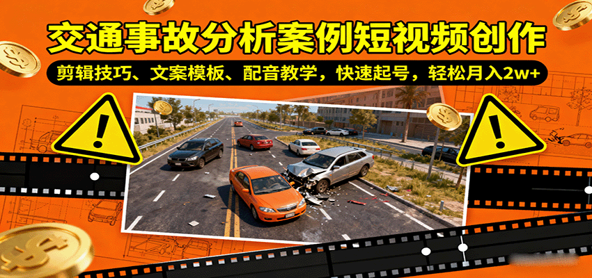 交通事故分析案例短视频创作,剪辑技巧、文案模板、配音教学,快速起号,轻松月入2w+-创客之家