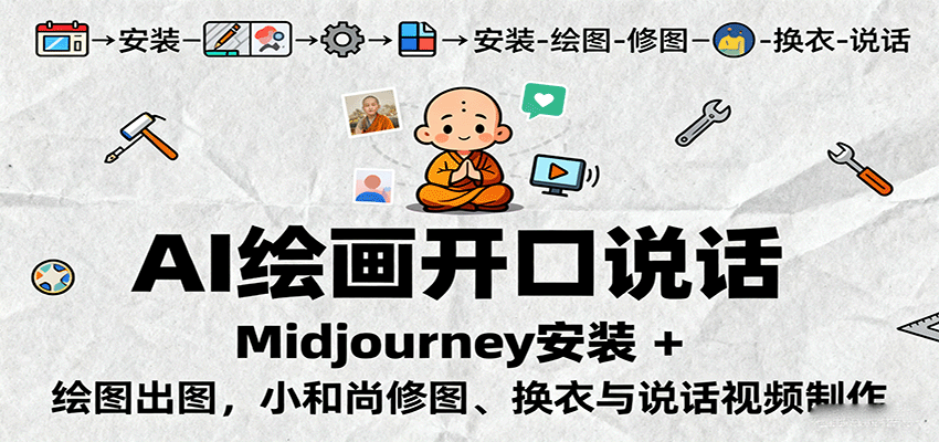 AI绘画开口说话,Midjourney安装 + 绘图出图,小和尚修图、换衣与说话视频制作-创客之家