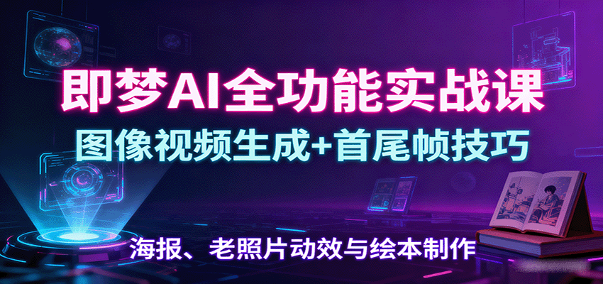即梦AI全功能实战课:图像视频生成+首尾帧技巧,海报、老照片动效与绘本制作-创客之家