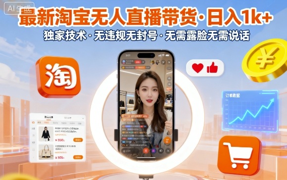 最新淘宝无人直播带货,日入1k+,独家技术,无违规无封号,无需露脸无需说话【揭秘】-创客之家