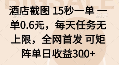 酒店截图15秒一单,一单0.6米,每天任务无上限,全网首发可矩阵单日收益3张【揭秘】-创客之家