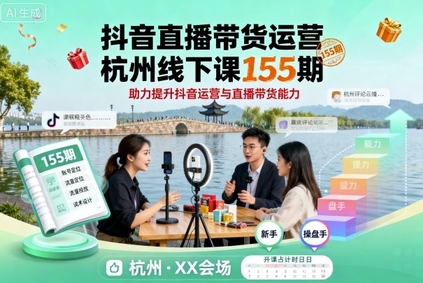抖音直播带货运营杭州线下课155期,助力提升抖音运营与直播带货能力-创客之家