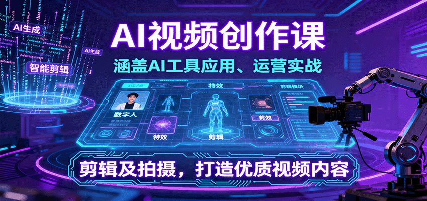 AI视频创作课,涵盖AI工具应用、运营实战、剪辑及拍摄,打造优质视频内容-创客之家