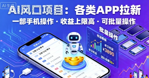 AI风口项目,各类APP拉新,一部手机就可以操作,收益上限高,可批量操作-创客之家