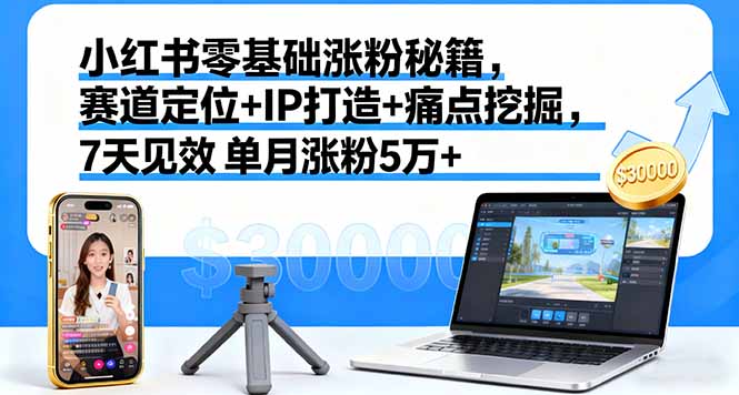小红书零基础涨粉秘籍,赛道定位+IP打造+痛点挖掘,7天见效 单月涨粉5万+-创客之家