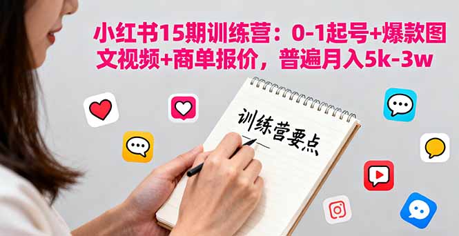 小红书15期训练营：0-1起号+爆款图文视频+商单报价，普遍月入5k-3w-创客之家