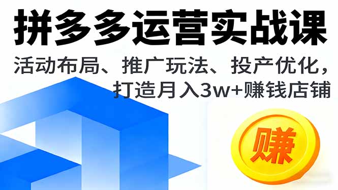 拼多多运营实战课,活动布局、推广玩法、投产优化,打造月入3w+赚钱店铺-创客之家