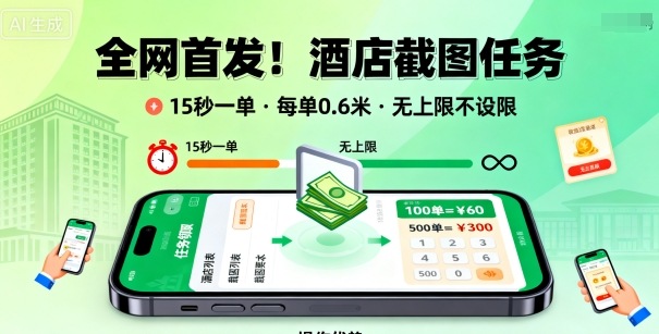全网首发!酒店截图任务,15秒一单,每单0.6米,任务无上限不设限,矩阵操作单日3张到手【揭秘】-创客之家