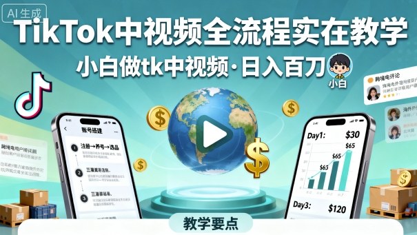 TikTok中视频全流程实操教学,小白做tk中视频,日入百刀-创客之家