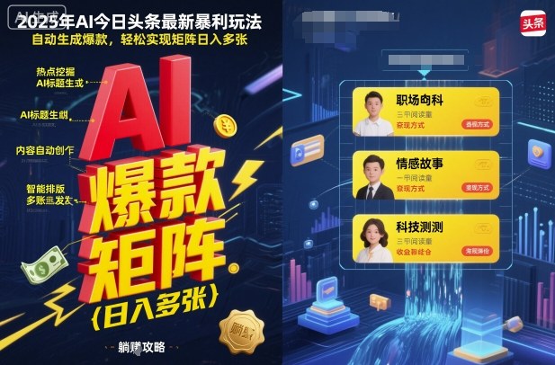 2025年AI今日头条最新暴利玩法,自动生成爆款,轻松实现矩阵日入多张-创客之家