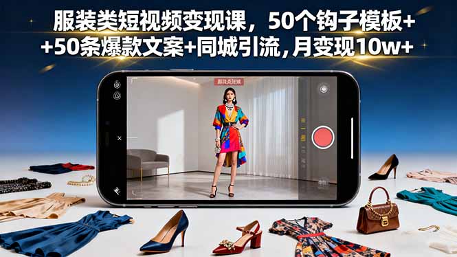 服装类短视频变现课,50个钩子模板+50条爆款文案+同城引流,月变现10w+-创客之家