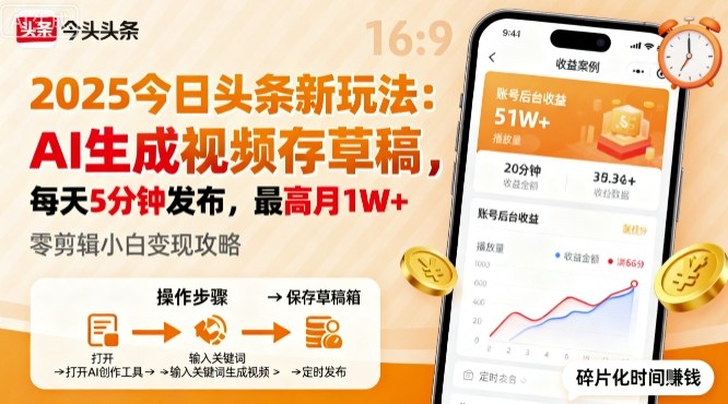 2025年今日头条躺賺新玩法,AI生成视频存草稿,每天5分钟发布,最高月1W+【揭秘】-创客之家