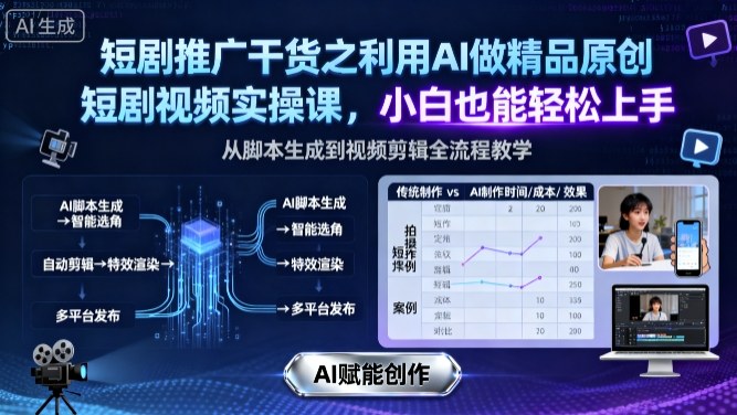 短剧推广干货之利用AI做精品原创短剧视频实操课,小白也能轻松上手-创客之家