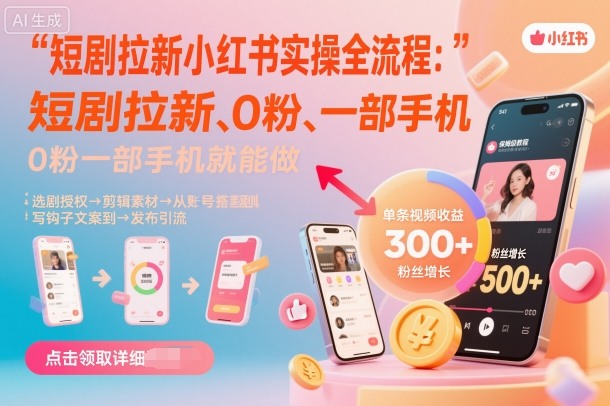 短剧拉新小红书实操全流程,0粉一部手机就可以做,详细教程-创客之家