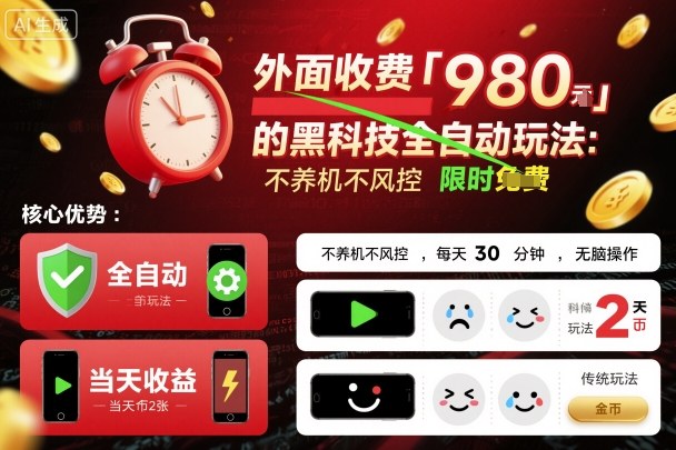 外面收费980的黑科技全自动玩法,不养机不风控,每天30分钟,无脑操作,当天收益2张【揭秘】-创客之家