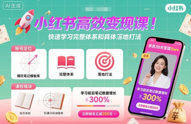 小红书高效变现课,快速学习小红书完整体系和具体落地打法-创客之家
