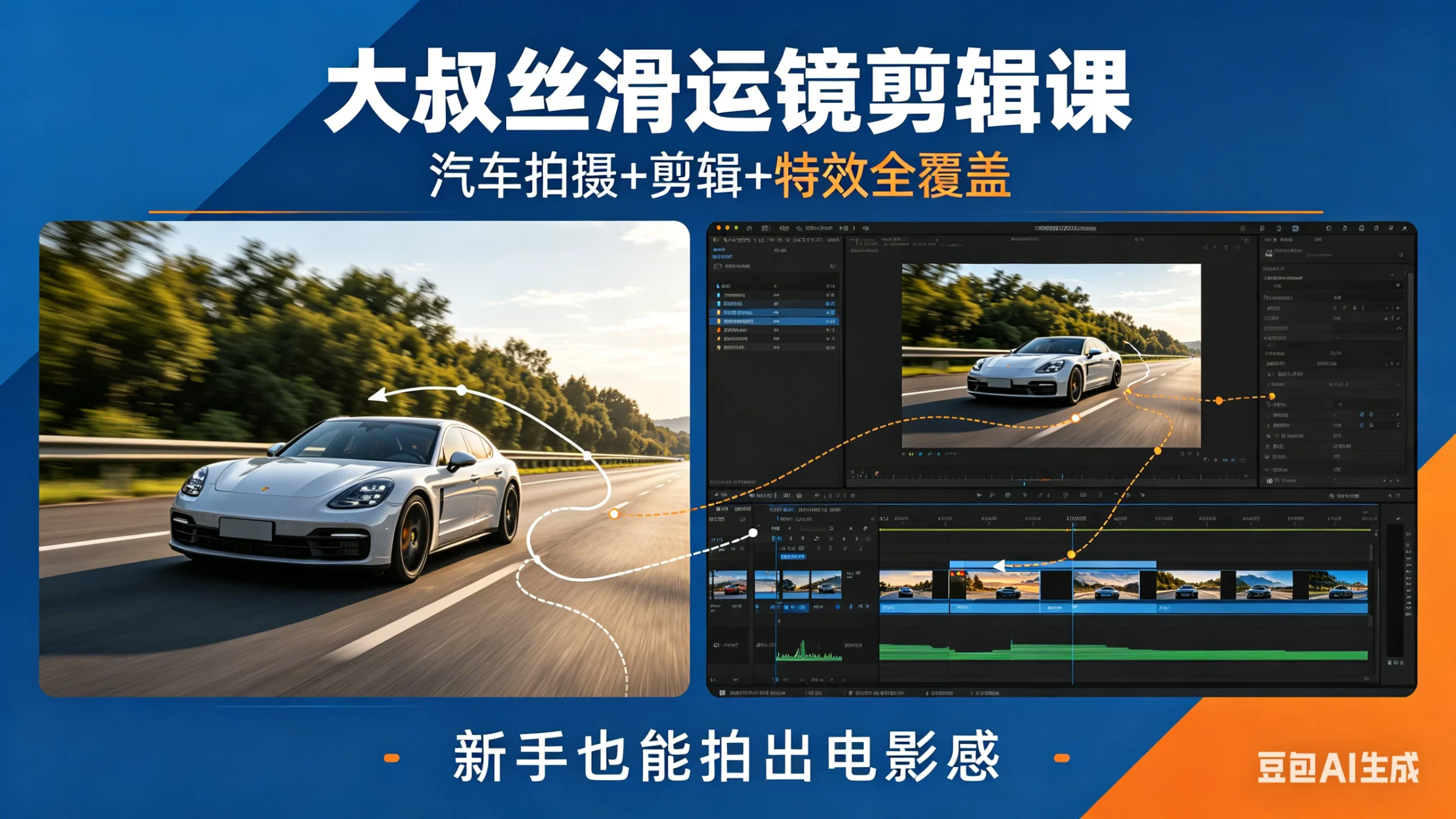 【精】大叔丝滑运镜剪辑课，汽车拍摄+剪辑+特效全覆盖，新手也能拍出电影感-创客之家