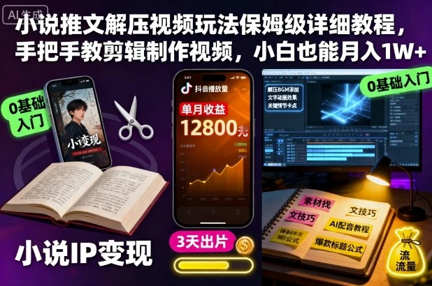 【精】小说推文解压视频玩法保姆级详细教程,手把手教剪辑制作视频,小白也能月入1W+-创客之家