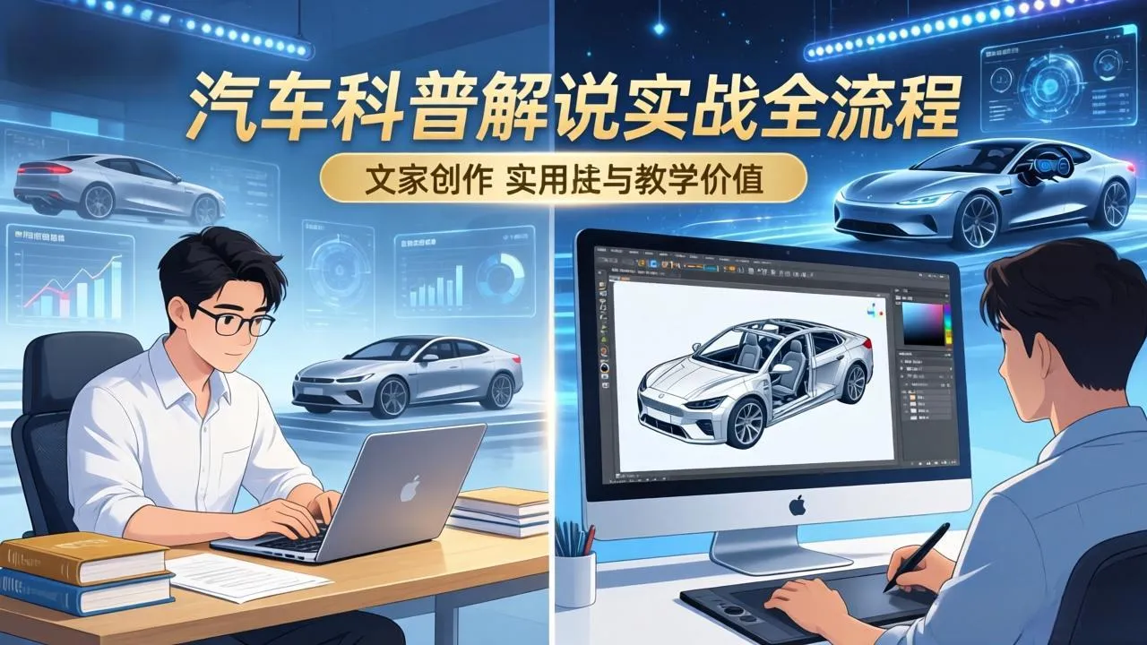抖音汽车科普解说实战：文案+动画+画面处理+去水印全流程，打造专业汽车科普视频-创客之家