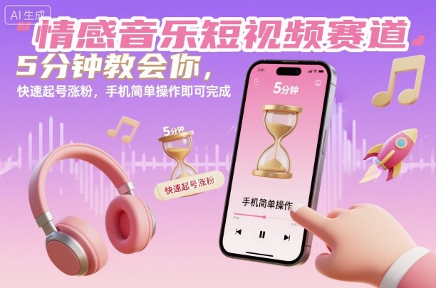 情感音乐短视频赛道,5分钟教会你,快速起号涨粉,手机简单操作即可完成-创客之家