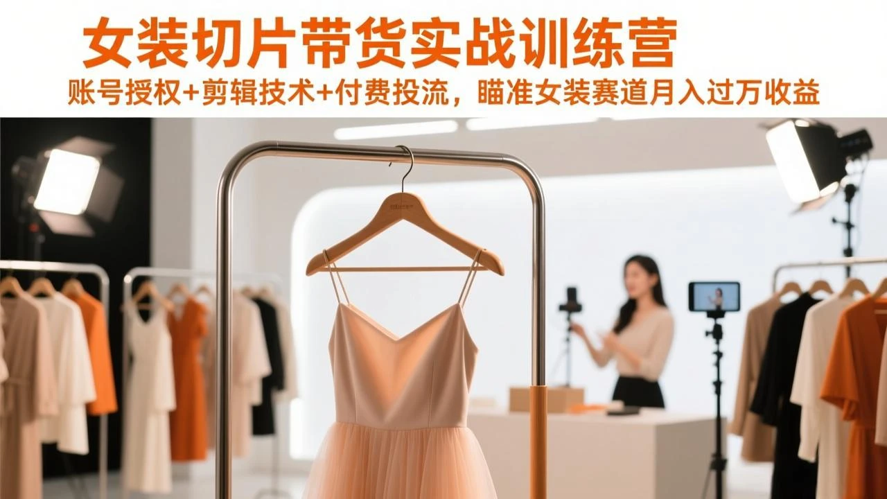 【精】女装切片带货实战训练营，账号授权+剪辑技术+付费投流，瞄准女装赛道月入过万收益-创客之家