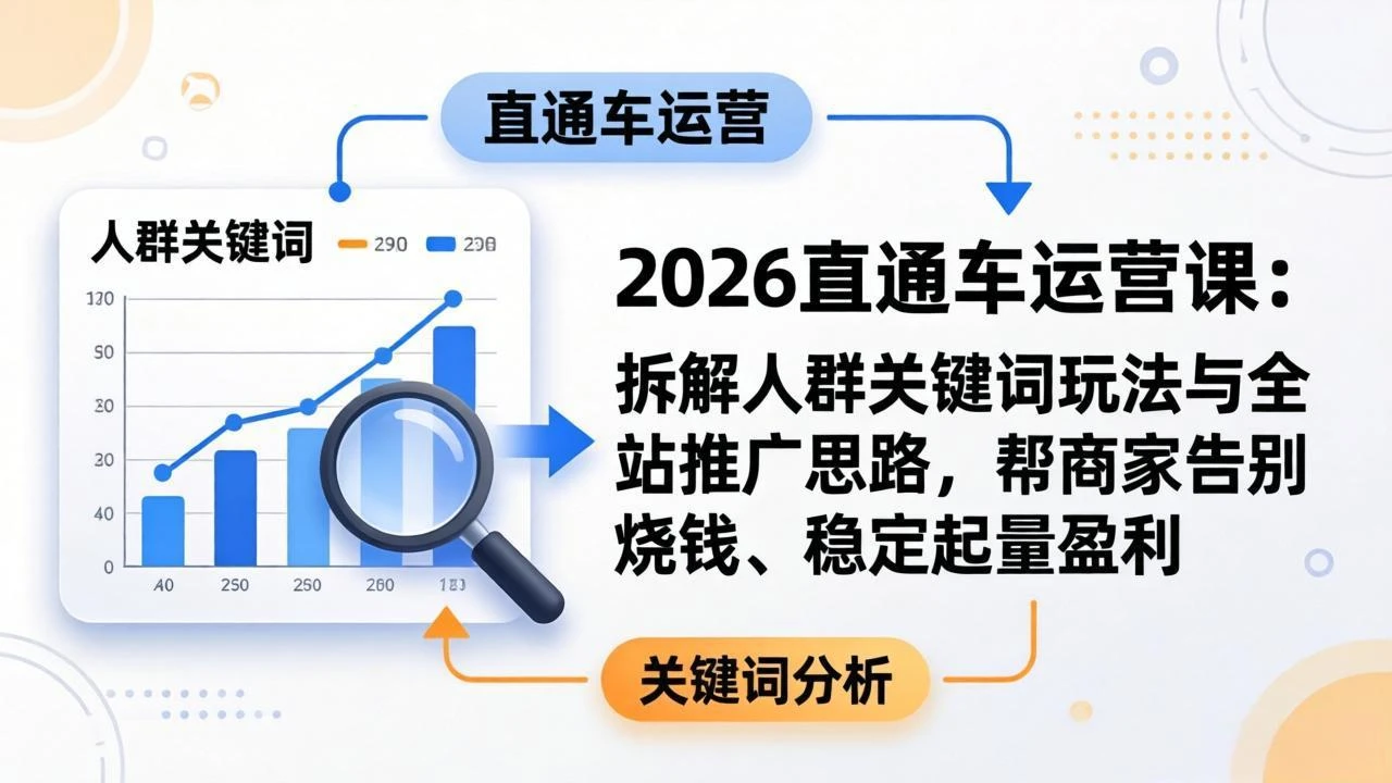 【精】2026直通车运营课：拆解人群关键词玩法与全站推广思路，帮商家告别烧钱、稳定起量盈利-创客之家