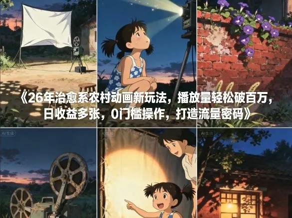 26年治愈系农村动画新玩法，播放量轻松破百万，日收益多张，0门槛操作，打造流量密码-创客之家
