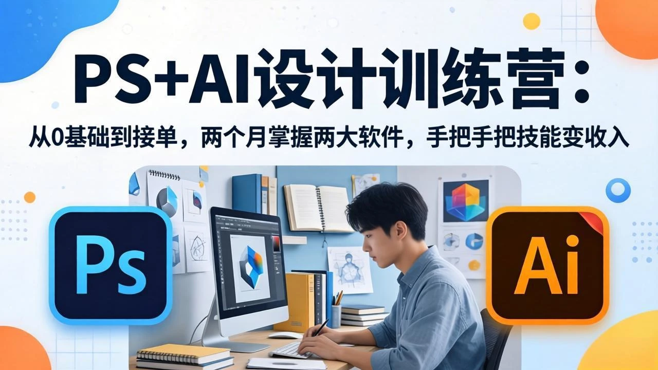 【精】PS+AI设计训练营：从0基础到接单，两个月掌握两大软件，手把手把技能变收入-创客之家