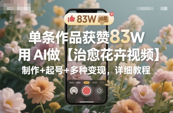 单条作品获赞83W,用AI做【治愈花卉视频】,制作+起号+多种变现,详细教程-创客之家