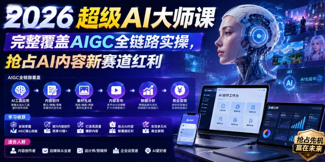 【精】2026超级AI大师课，完整覆盖AIGC全链路实操，抢占AI内容新赛道红利-创客之家