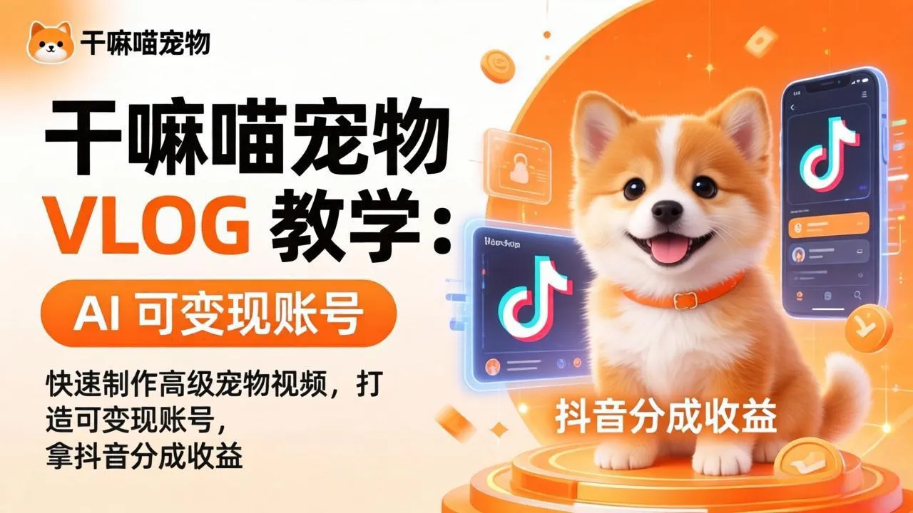 干嘛喵VLOG教学，打造自己的高级宠物vlog账号，可做抖音创作者计划+精选独家收益-创客之家