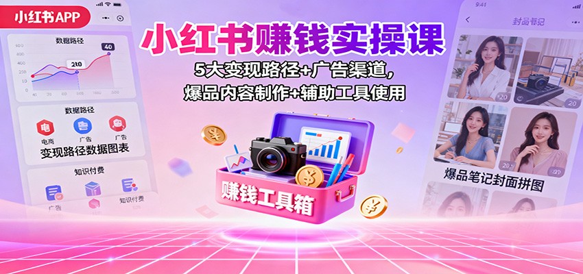 小红书赚钱实操课:5大变现路径+广告渠道,爆品内容制作+辅助工具使用-创客之家