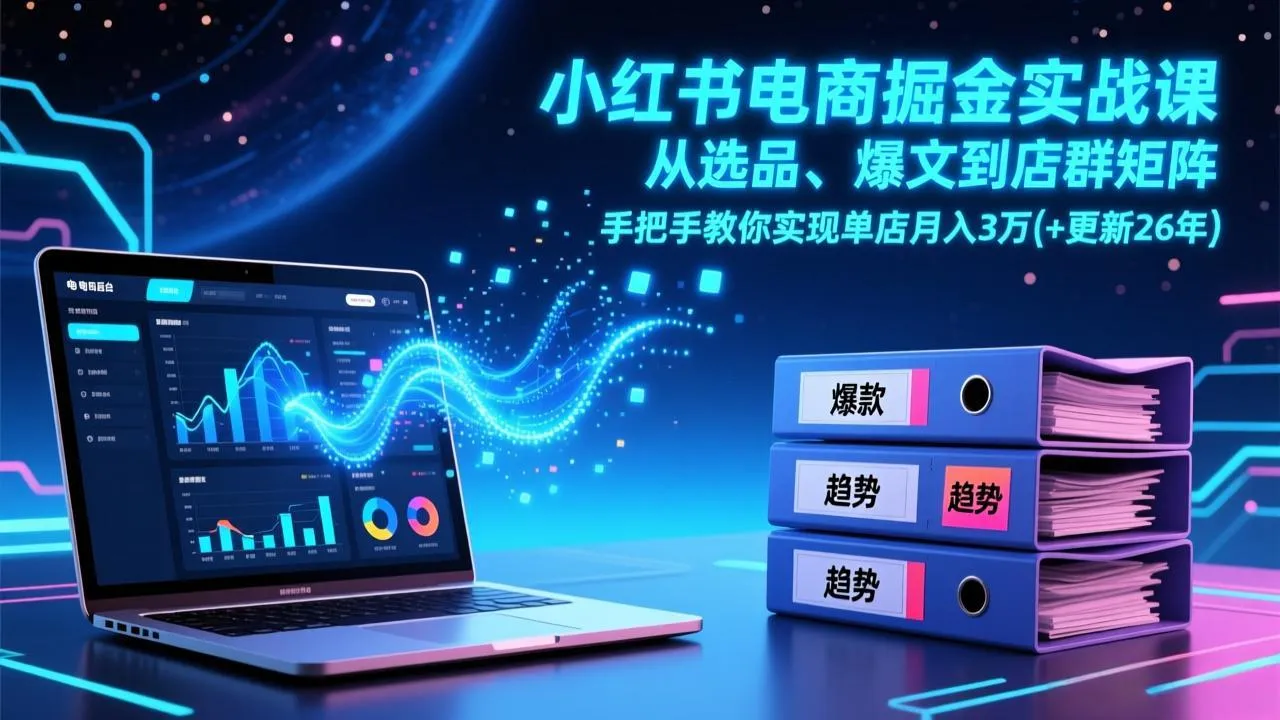 【精】小红书电商掘金实战课,从选品、爆文到店群矩阵,手把手教你实现单店月入3万+(更新26年)-创客之家