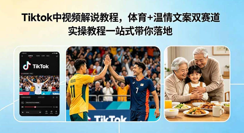 Tiktok中视频解说教程,体育+温情文案双赛道实操教程一站式带你落地,教你出海賺美刀-创客之家