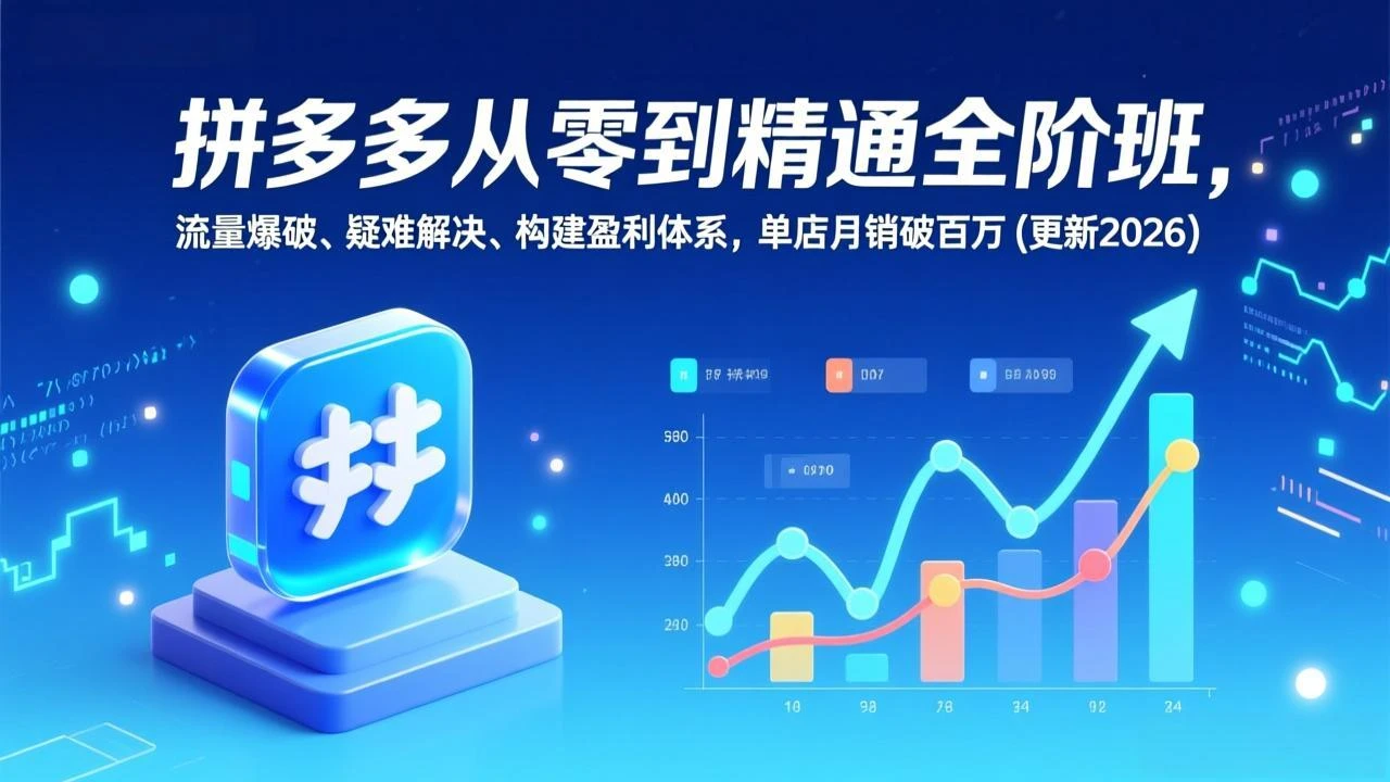 【精】拼多多从零到精通全阶班，流量爆破、疑难解决，构建盈利体系，单店月销破百万(更新2026）-创客之家