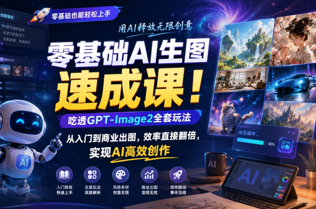 【精】零基础AI生图速成课!吃透GPT-Image2全套玩法,从入门到商业出图,效率直接翻倍,实现AI高效创作-创客之家
