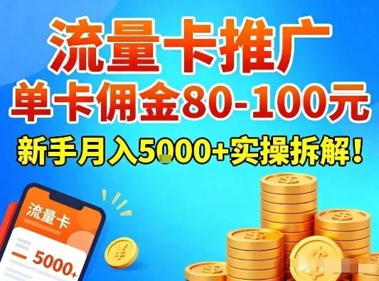 流量卡推广,单卡佣金80-100,新手月入5k+实操拆解!-创客之家