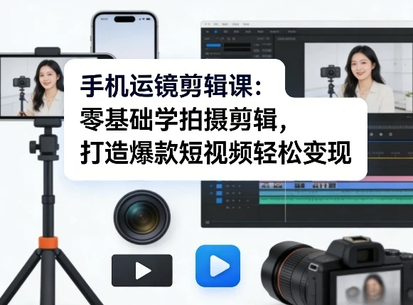 【精】手机运镜剪辑课：零基础学拍摄剪辑，打造爆款短视频轻松变现-创客之家