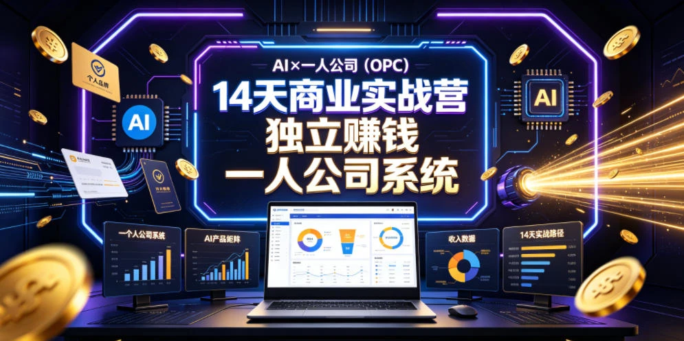 【精】AI×一人公司(OPC)14天商业实战营,用AI帮你搭建一个属于你自己的、能独立賺钱的一人公司系统-创客之家