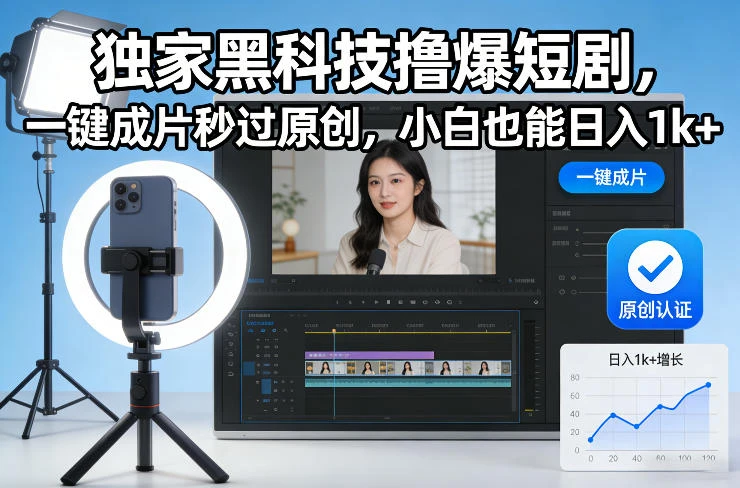 独家黑科技撸爆短剧，一键成片秒过原创，小白也能日入1k+【揭秘】-创客之家