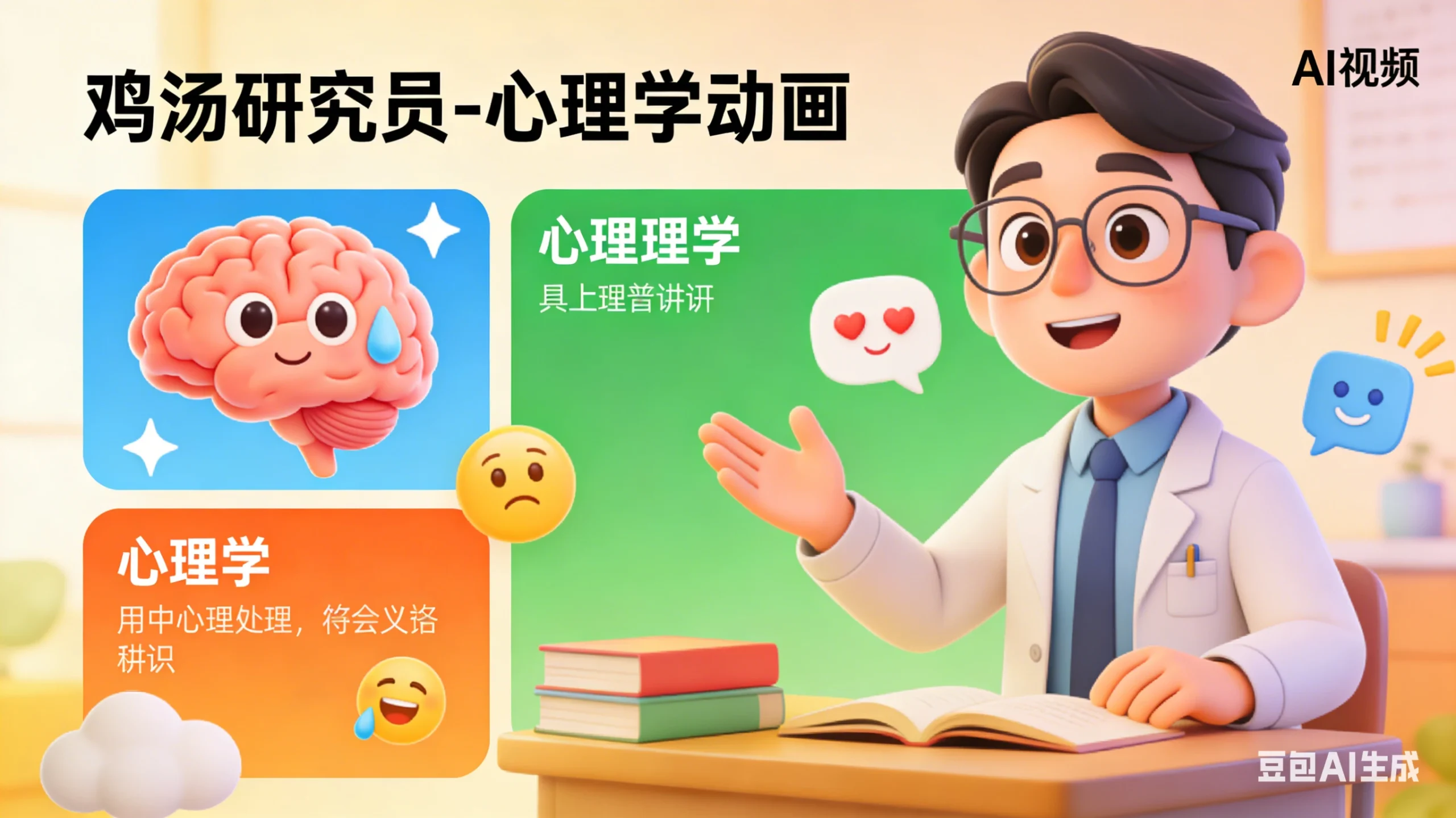 【精】鸡汤研究员，AI心理学动画视频制作教学-创客之家
