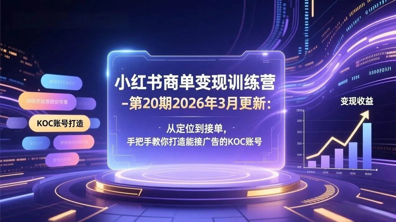 【精】小红书商单变现训练营-第20期26年3月更新：从定位到接单，手把手教你打造能接广告的KOC账号-创客之家