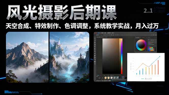 (16433期)风光摄影后期课,一键换天空合成、特效制作、色调调整,月入过万-创客之家