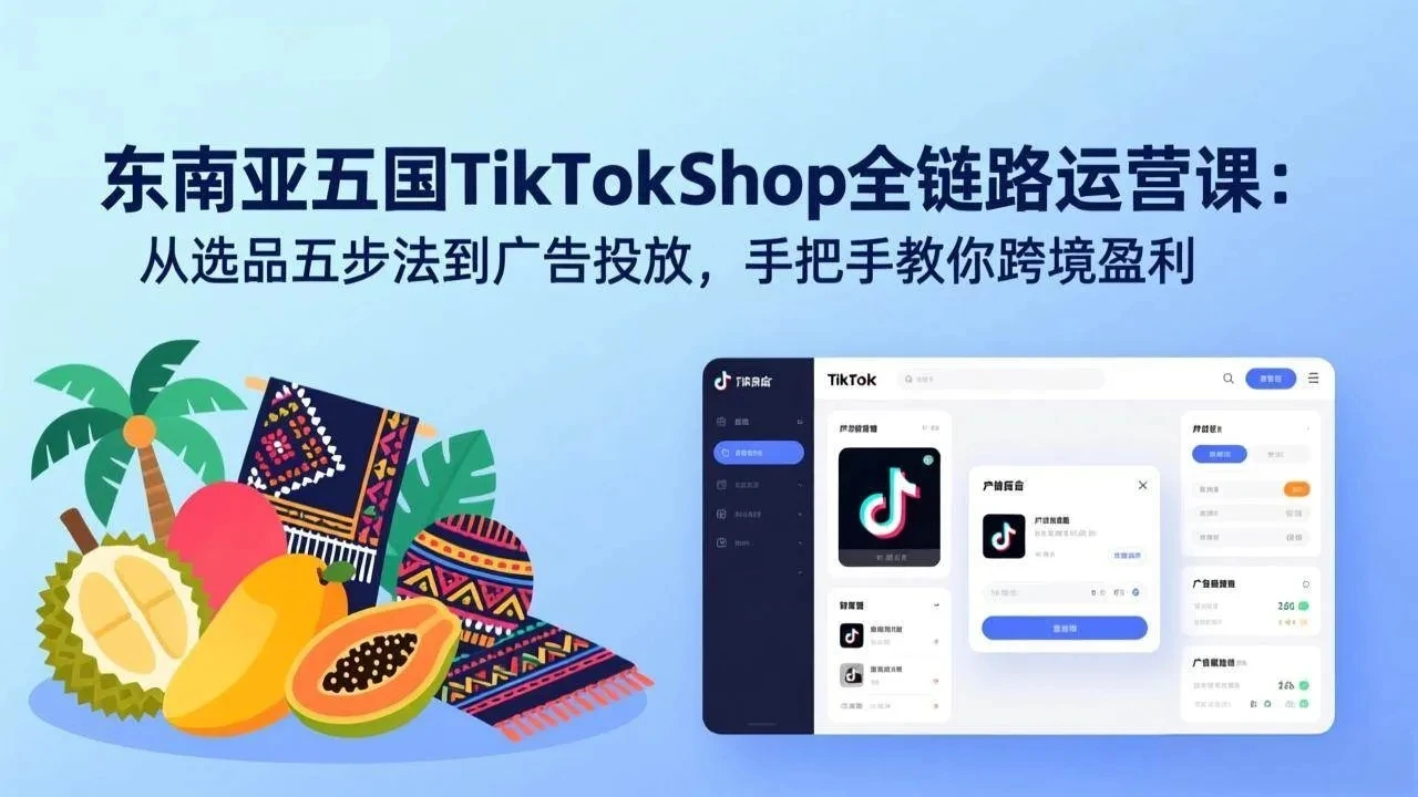 【精】东南亚五国TikTok Shop全链路运营课：从选品五步法到广告投放，手把手教你跨境盈利-创客之家