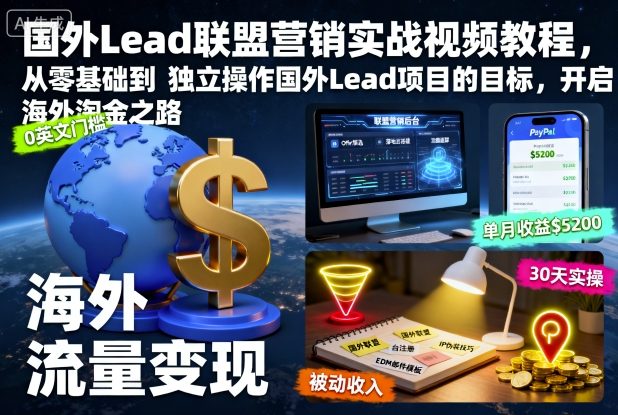 国外Lead联盟营销实战视频教程,从零基础到独立操作国外Lead项目的目标,开启海外淘金之路-创客之家