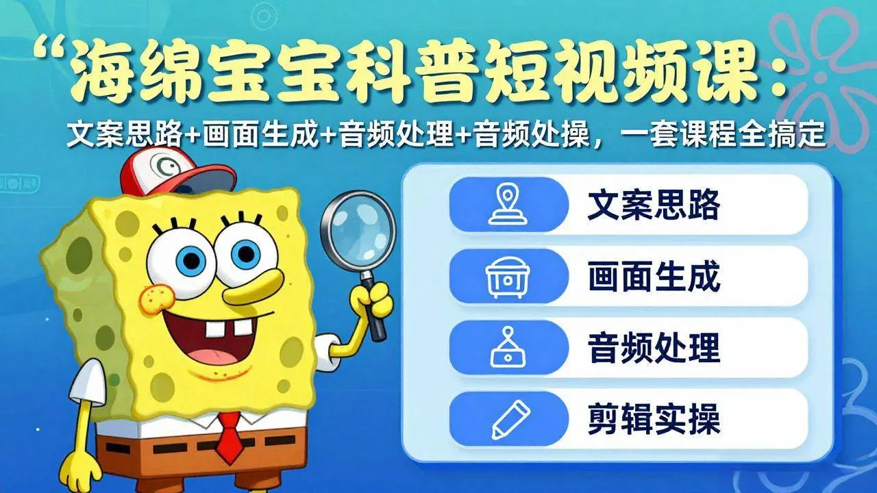 抖音27W粉丝博主的海绵宝宝科普短视频教学，内容制作简单，撸创作者伙伴计划-创客之家