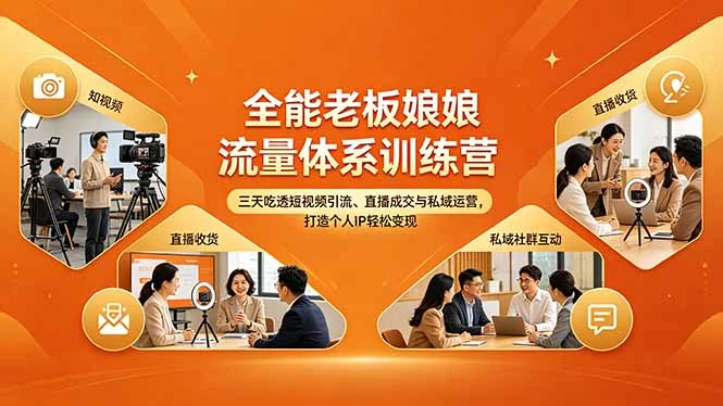 【精】全能老板娘流量体系训练营，三天吃透短视频引流、直播成交与私域运营，打造个人IP轻松变现-创客之家