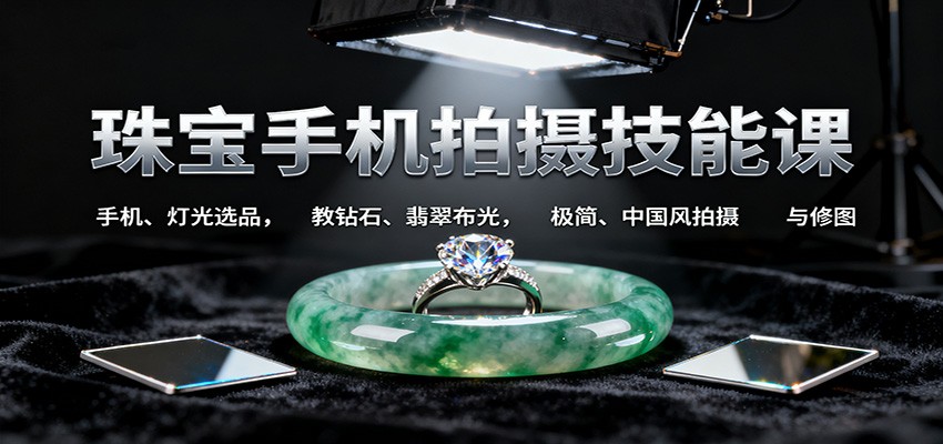 珠宝手机拍摄技能课:手机、 灯光选品,教钻石、翡翠布光,极简、中国风拍摄与修图-创客之家