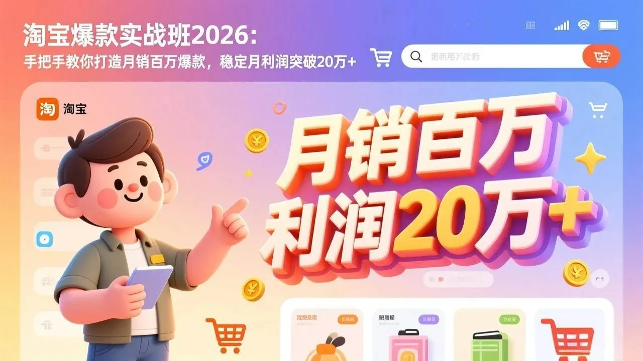 【精】淘宝爆款实战班2026：手把手教你打造月销百万爆款，稳定月利润突破20万+-创客之家